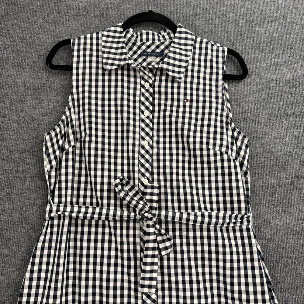 Tommy Hilfiger Plaid Button Up Shirtdress Sz 8 Black White Belted Preppy Pockets - Picture 2 of 13